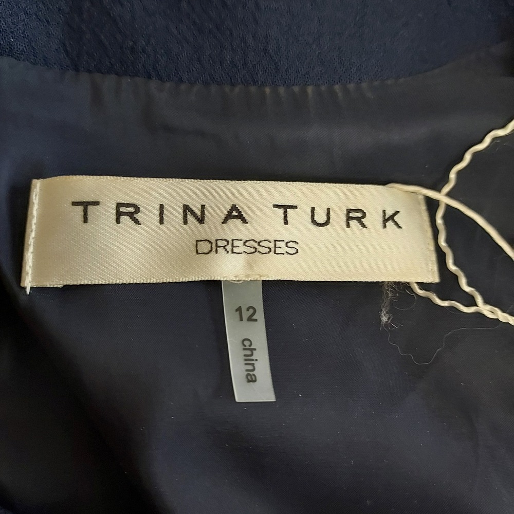 Trina Turk Navy Blue Beaded Neckline Lace Trim Sheath Dress Wedding Cocktail 12 - Picture 6 of 9